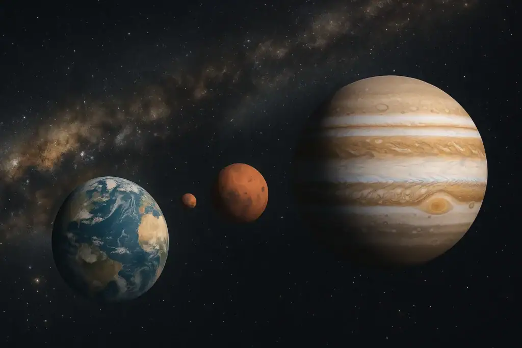Pianeti del sistema solare in spazio con la Via Lattea sullo sfondo.