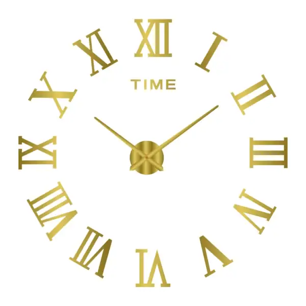 Orologio da parete con numeri romani e finitura dorata, decorativo e funzionale, perfetto per ambienti scientifici o moderni. Design elegante che unisce stile e precisione temporale.