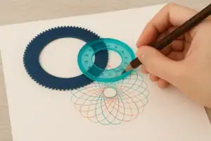 Strumento scientifico con ingranaggi e grafici geometrici, ideale per decorazioni e oggetti scientifici da collezione.