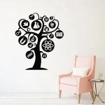 Albero decorativo con simboli scientifici, ideale per ambienti educativi e scientifici.