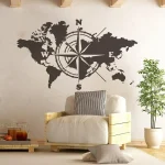 Mappamondo con bussola decorativa in stile moderno, perfetto come decorazione scientifica per ambienti interni eleganti e innovativi.