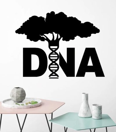 Decorazione con simbolo di DNA e albero stilizzato, ideale per ambienti scientifici e educativi, rappresenta la connessione tra biologia e natura.