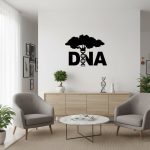 Decorazione murale con simbolo DNA e albero stilizzato, ideale per ambienti scientifici o studi di ricerca, aggiunge un tocco moderno e educativo alle pareti.
