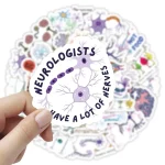Adesivo decorativo con neurobiologia e nervi, con testo "Neurobiologists have a lot of nerves", ideale per appassionati di scienza e decorazioni educative.