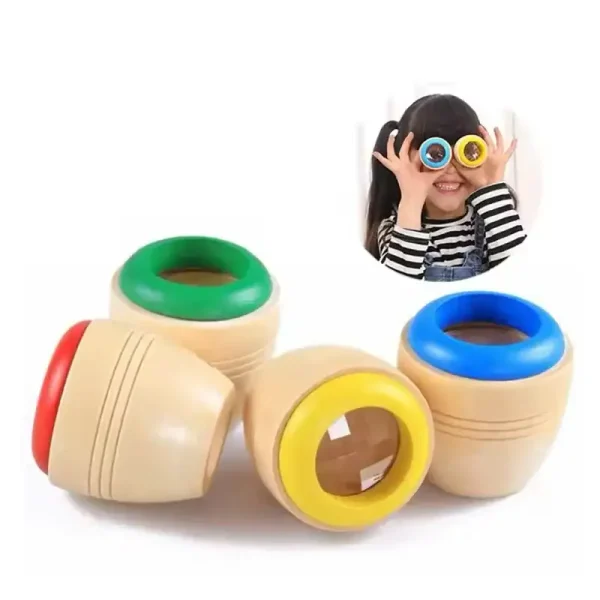 Giocattoli scientifici in legno con anelli colorati, ideali per stimolare la curiosità e l'apprendimento dei bambini attraverso il gioco.