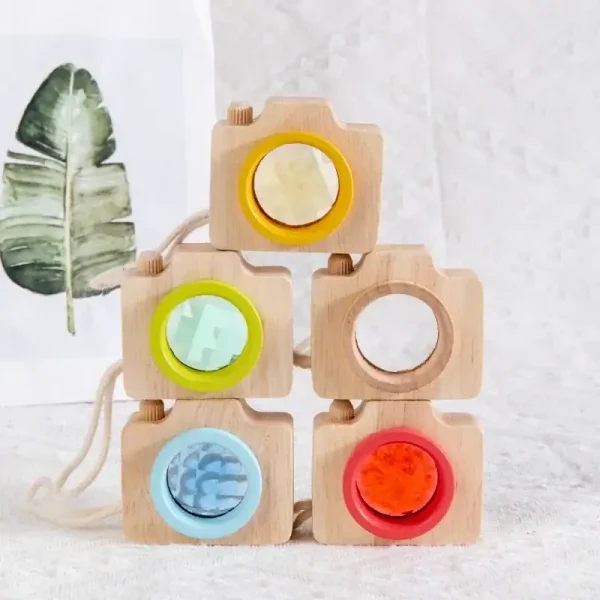 Set di fotocamere in legno colorate, giocattoli educativi per bambini, decorazioni scientifiche, stimolano la creatività e l'apprendimento precoce.