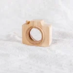 Fotocamera in legno naturale, perfetta come oggetto decorativo ispirato alla fotografia scientifica, ideale per appassionati di scienza e design minimalista.