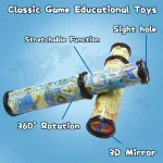 Giocattolo scientifico con funzione di messa a fuoco, rotazione a 360°, specchio 3D e tubo estensibile, ideale per stimolare l'apprendimento e la curiosità dei bambini.
