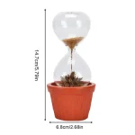 Timer a clessidra con sabbia e pianta secca in vaso di terracotta, decorazione scientifica originale, altezza 14,7 cm.