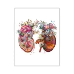 Reni umani decorati con fiori colorati e dettagli artistici, simbolo di bellezza e salute.