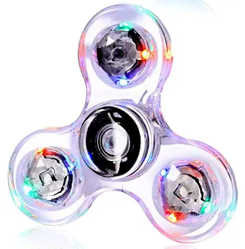 Fidget spinner con luci LED colorate, oggetto antistress e decorativo, ideale per rilassarsi e decorare gli spazi con stile.