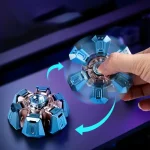 Oggetto scientifico rotante e modulabile, utilizzato come decorazione o strumento educativo. Design futuristico in blu e argento, con parti che si muovono e si trasformano facilmente.