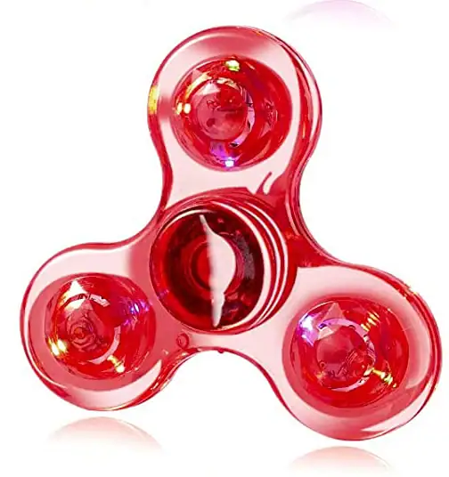 Oggetto scientifico in vetro rosso, fidget spinner decorativo e antistress, ideale per appassionati di oggetti scientifici e decorazioni originali.