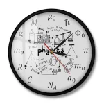 Orologio decorativo con illustrazioni di formule di fisica e simboli scientifici, perfetto come oggetto decorativo per appassionati di scienza e fisica.