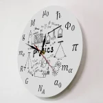 Orologio da parete decorativo con simboli scientifici e formule di fisica, ideale per appassionati di scienza e arredamento originale.