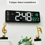 Orologio digitale con funzione timer e decorazioni a forma di note musicali in stile moderno, ideale per ambienti di studio o musica.