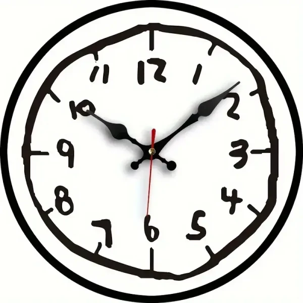 Orologio da parete con design scientifico, numeri grandi e lancette nere, ideale per ambienti educativi o decorativi a tema scienza.