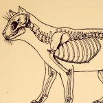Scheletro di un gatto illustrato, evidenziando ossa e articolazioni.