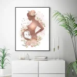 Vaso decorativo con silhouette femminile, fiori e dettagli botanici, perfetto come decorazione scientifica e artistica per ambienti moderni e studi.