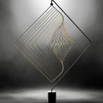 Lampada decorativa in metallo con forme geometriche, design minimalista e moderno, perfetta come elemento di arredo scientifico o decorativo per ambienti contemporanei.