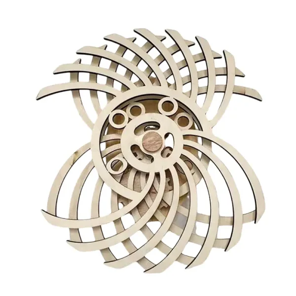Motore a spirale in legno, decorazione scientifica in stile minimalista, oggetto decorativo per appassionati di scienza e design.