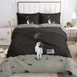 Piumone e federa con stampa astronauta e bandiera USA, decorazione spaziale per camera da letto, ideale per appassionati di scienza e spazio, design originale e moderno.