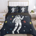 Set di biancheria da letto con stampa di astronauta e pianeti, ideale per appassionati di spazio e scienza, decorazione originale per camera da letto.