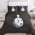 Piumone e federe con stampa di astronave e luna, decorazione spaziale per camera da letto, design originale e moderno, ideale per appassionati di spazio e astronomia.