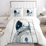 Set di biancheria da letto con stampa di astronauta e pianeta, ideale per appassionati di spazio e scienza, decorazione moderna per camera da letto.