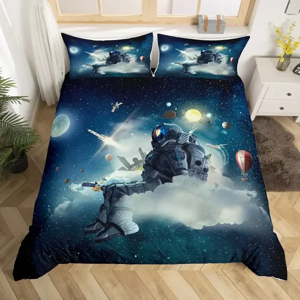 Copripiumino con astronauta e scena spaziale, decorazione per camera da letto a tema scientifico e spaziale.
