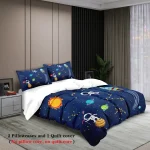 Set di biancheria da letto con coperte e federe a tema spaziale, decorazioni scientifiche per la camera da letto, con pianeti, stelle e astronavi, ideale per appassionati di astronomia.