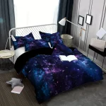 Piumone e federe con stampa galassia e spazio stellato, decorazione moderna per camera da letto, design cosmico e astratto, ideale per appassionati di astronomia e stile cosmico.