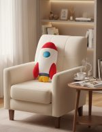 Peluche a forma di razzo spaziale colorato, ideale come decorazione scientifica o regalo per appassionati di spazio e astronomia. Perfetto per arredare ambienti con tema scientifico o educativo.