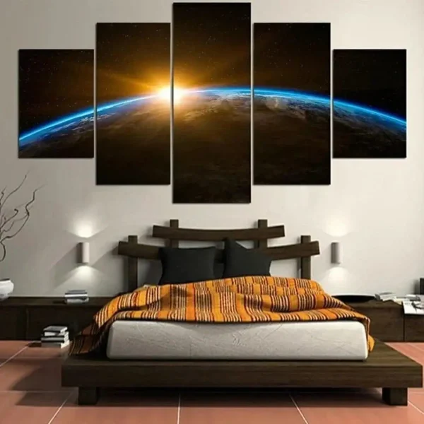 Oggetto scientifico decorativo: immagine di un panorama terrestre visto dallo spazio con il sole all'orizzonte.