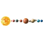 Modello del sistema solare con il Sole e i pianeti, inclusi Mercurio, Venere, Terra, Marte, Giove, Saturno, Urano e Nettuno, rappresentati in scala e dettagliati.