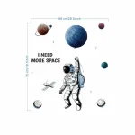 Astronauta che tiene un pianeta con sfondo di pianeti e spazio, con testo "I NEED MORE SPACE" in stile illustrativo.