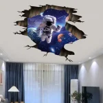 Punto 2: Adesivo decorativo 3D di un astronauta nello spazio, perfetto per pareti di camere o ambienti a tema scientifico o spaziale.