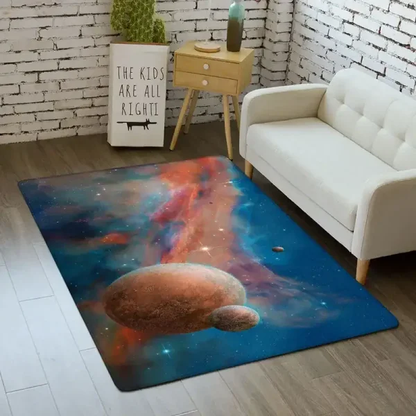 Tappeto con scena spaziale di pianeti e stelle.