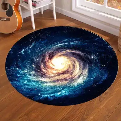Tappeto rotondo con stampa di una galassia, perfetto come decorazione scientifica per ambienti moderni e studi di astronomia.