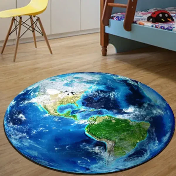 Tappeto a forma di mappamondo terrestre 3D, decorativo e educativo, ideale per camerette di bambini e appassionati di geografia.