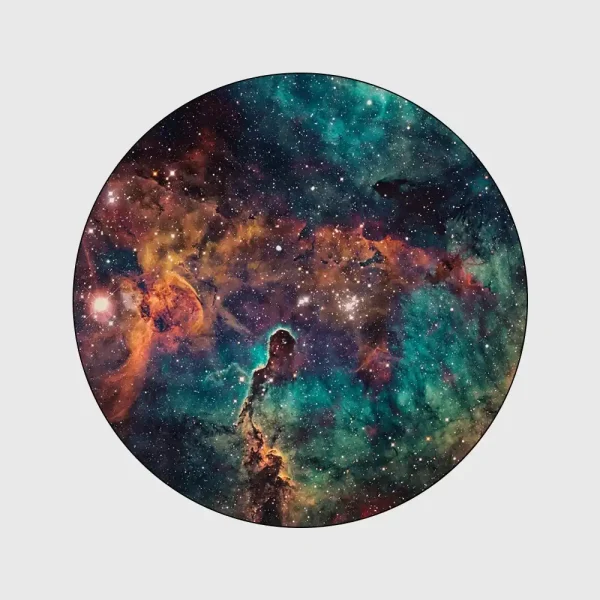 Vaso decorativo con immagine di una galassia colorata, perfetto come oggetto scientifico e decorativo per appassionati di astronomia e spazio.