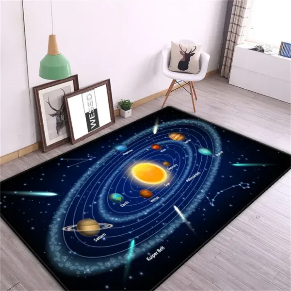 Tappeto con mappa del sistema solare e pianeti in 3D, perfetto come decorazione educativa e originale per la stanza.