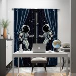 Tende con stampa astronauti nello spazio, decorazione originale per ambienti moderni e creativi.