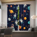 Tende con tema spaziale e astronauti, decorazione per ambienti dedicati alla scienza e all'astronomia, ideale per camere di bambini o spazi educativi.