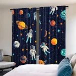 Tende con stampa spaziale e astronauti, decorazione per camera da letto o spazio dedicato ai sogni e all'esplorazione.
