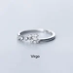 Anello Virgo con zirconi, simbolo zodiacale, in argento sterling, perfetto come regalo o decorazione ispirata all'astrologia.