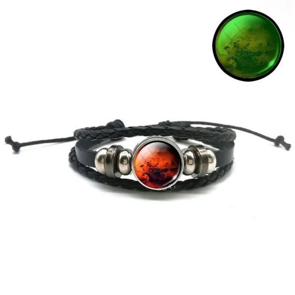 Bracciale in pelle con pietra naturale rossa, accessorio decorativo e alla moda, perfetto per gli amanti degli oggetti scientifici e delle decorazioni originali.