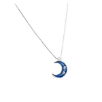 Collana con pendente a forma di luna e stelle, in metallo smaltato blu, perfetta come decorazione scientifica o accessorio di stile.