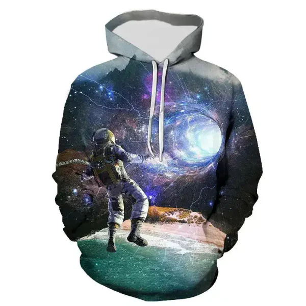 Felpa con stampa di astronauta nello spazio, con galassie e stelle, ideale per appassionati di scienza e spazio.