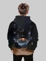 Cappotto con stampa di spazio, pianeti e galassie, ideale per appassionati di astronomia e decorazioni scientifiche, perfetto per un look originale e cosmico.